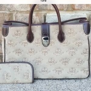 DOONEY & BOURKE Double Handle Signature Tan  & Leather Trim Tote